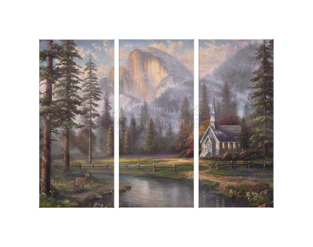 Valley Chapel - 36" x 48" Triptych Giclee Canvas  