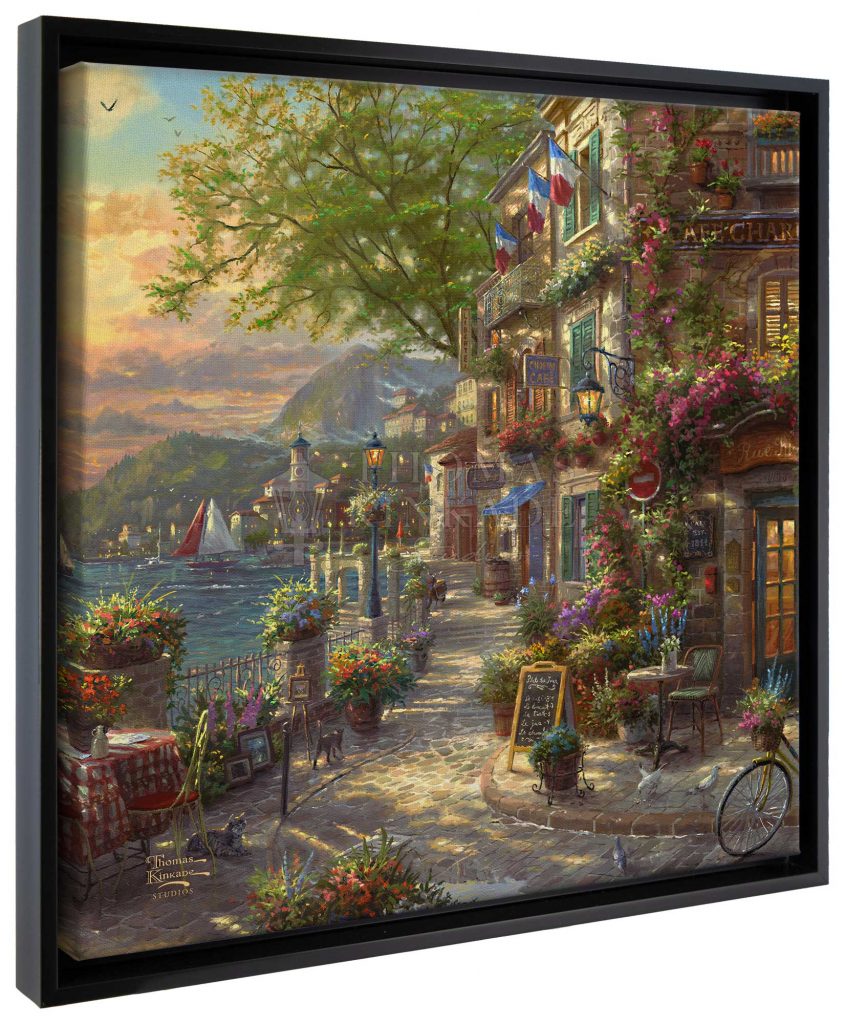 French Riviera Cafe - 20" x 20" Canvas Wall Mural (Onyx Black Frame)