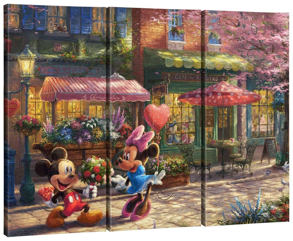 Mickey & Minnie Sweetheart Cafe Triptych - 36" X 48" Gallery Wrapped Canvas