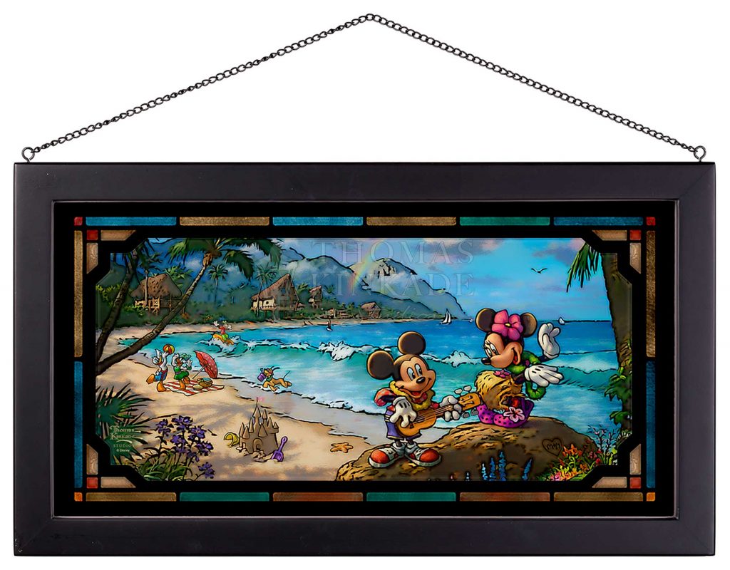 Mickey and Minnie in Hawaii - 13" x 23" Framed Glass Art
