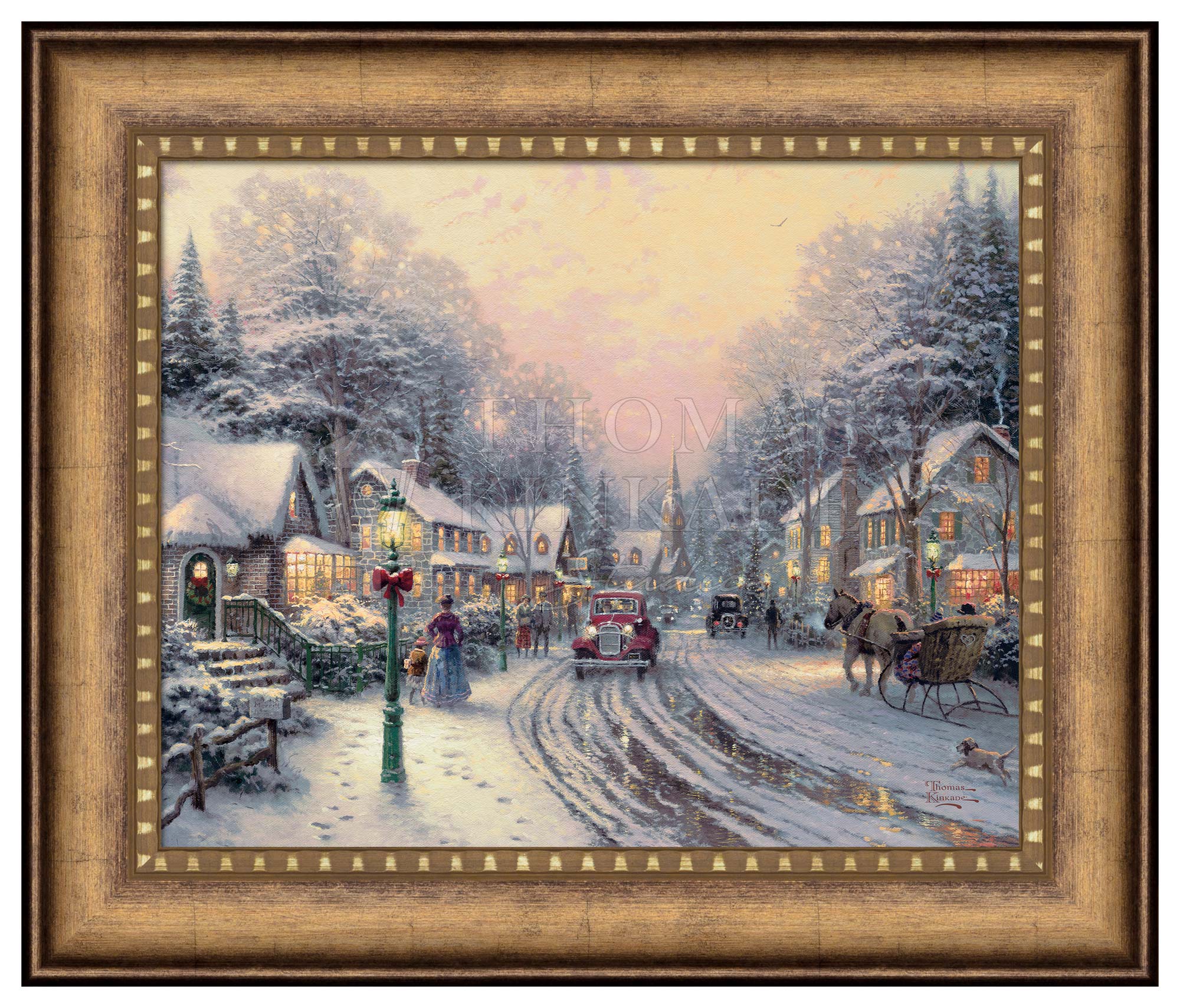 Village Christmas - 16" x 20" Brushstroke Vignette (Gold Frame)