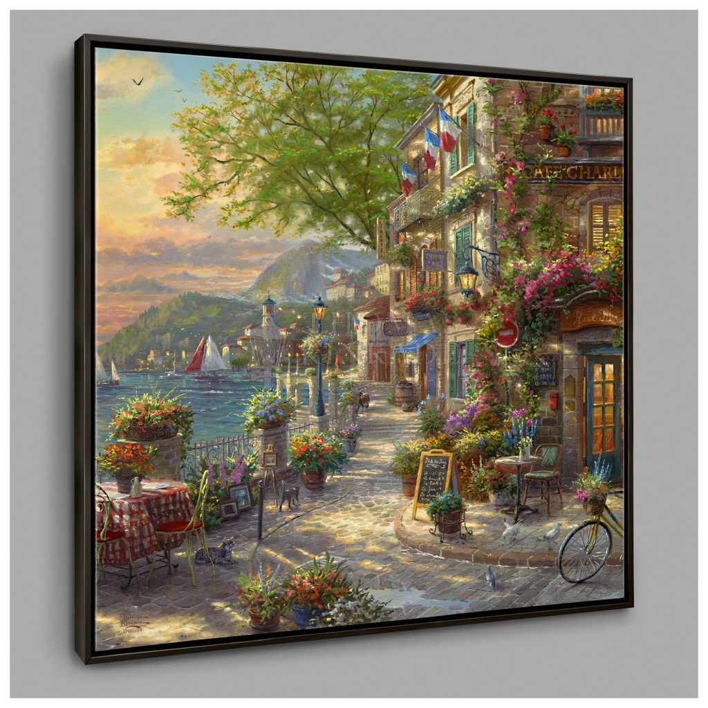 French Riviera Cafe - 36" x 36" Canvas Wall Murals (Onyx Black  Frame)