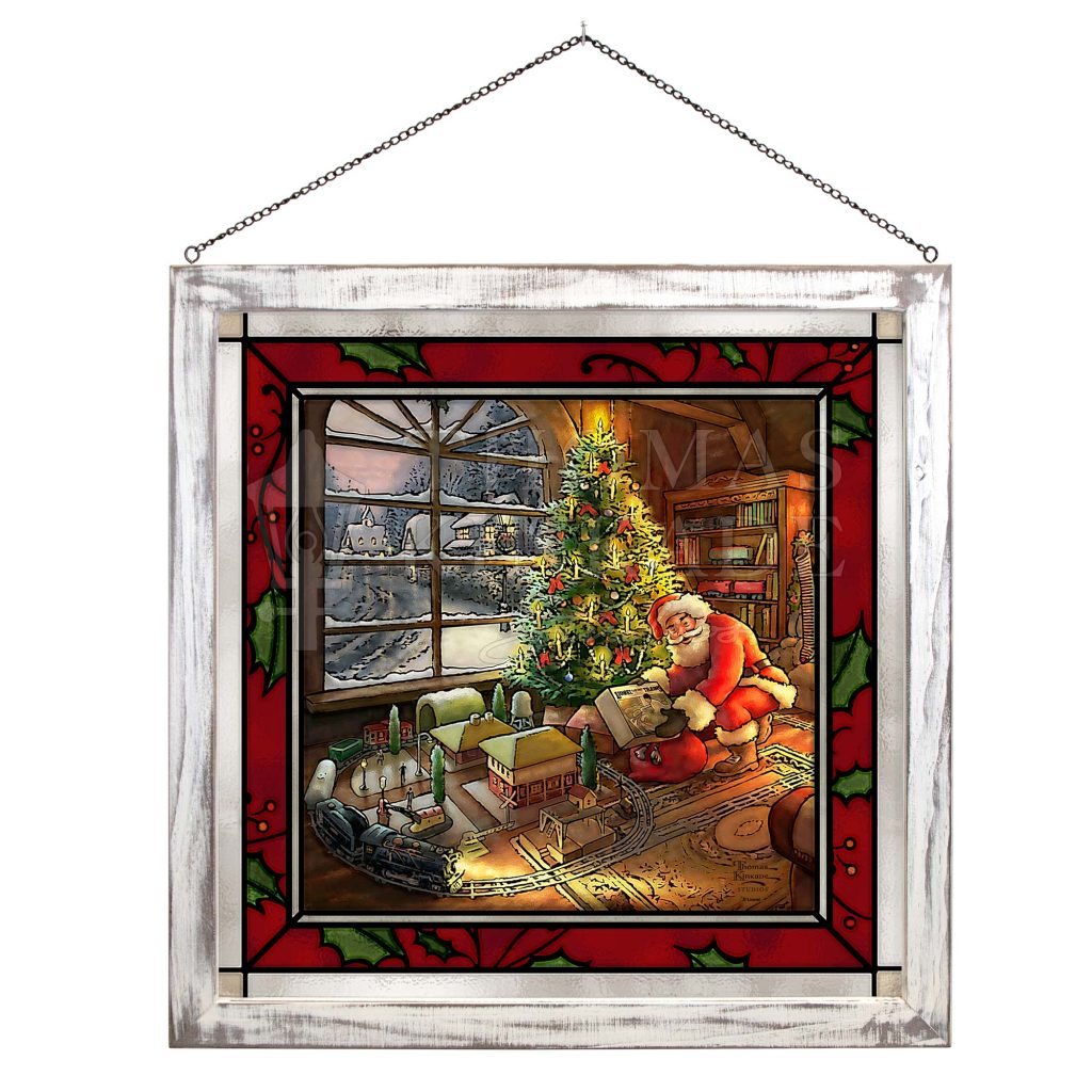 Santa's Special Delivery - 20" x 20" Stained Glass Art (Black Frame)