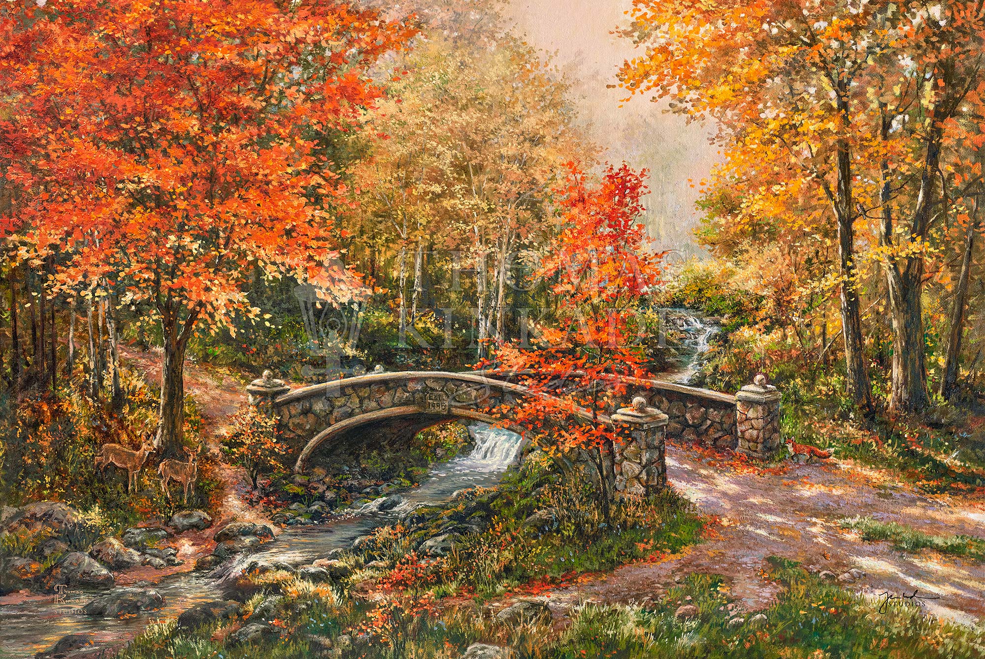 Fall at Fox Creek Bridge Autumn - Thomas Kinkade Studios