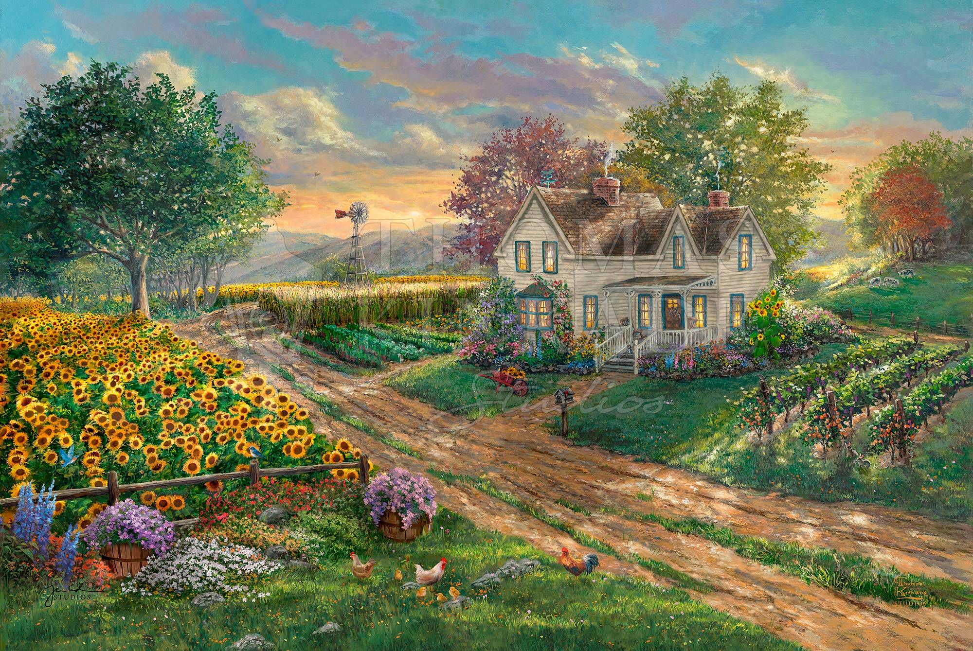 Sunflower Fields Cottages - Thomas Kinkade Studios