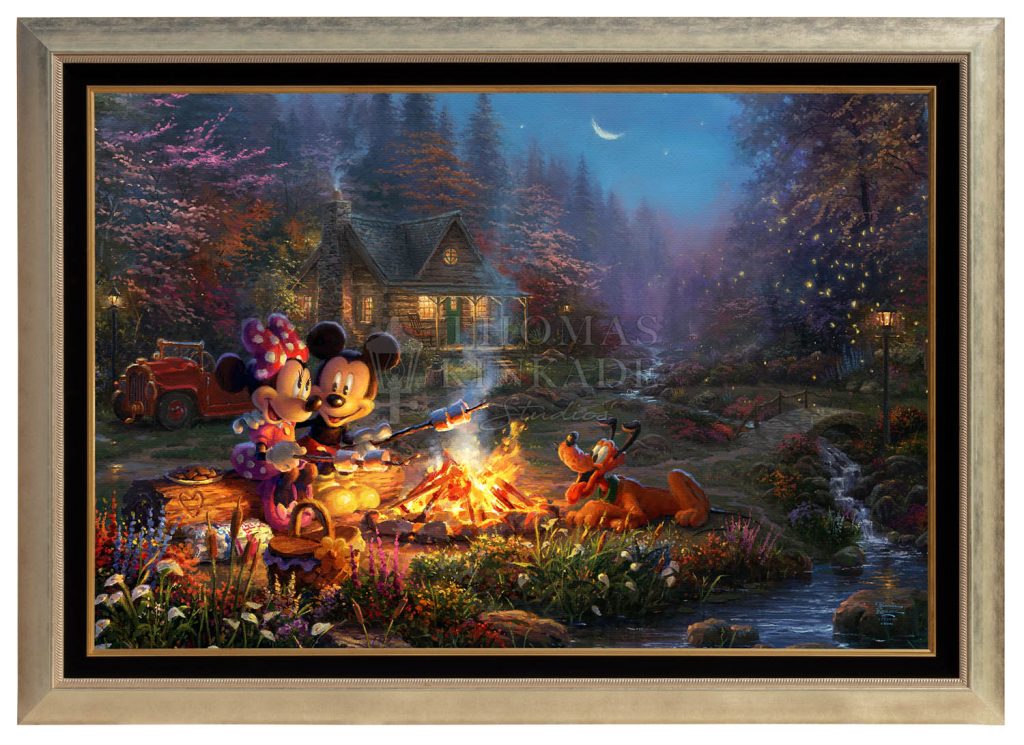 Mickey Minnie Sweetheart Campfire - 40" x 60"  - Canvas Print (Monumental Gold Frame)