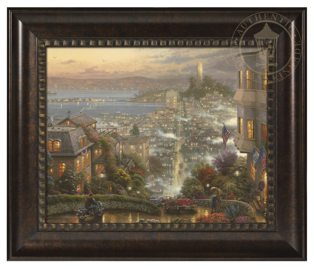 San Francisco, Lombard Street - 16" x 20" Brushstroke Vignette (Rich Burl Frame)